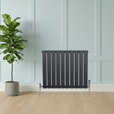 Flat Single Column Radiator & Valves  600mm x 700mm  Anthracite Grey