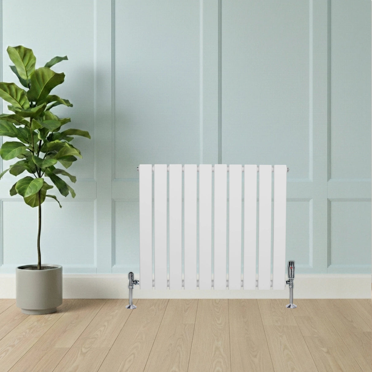 Flat Single Column Radiator & Valves  600mm x 700mm  White