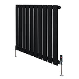 Flat Single Column Radiator & Valves  600mm x 700mm  Black