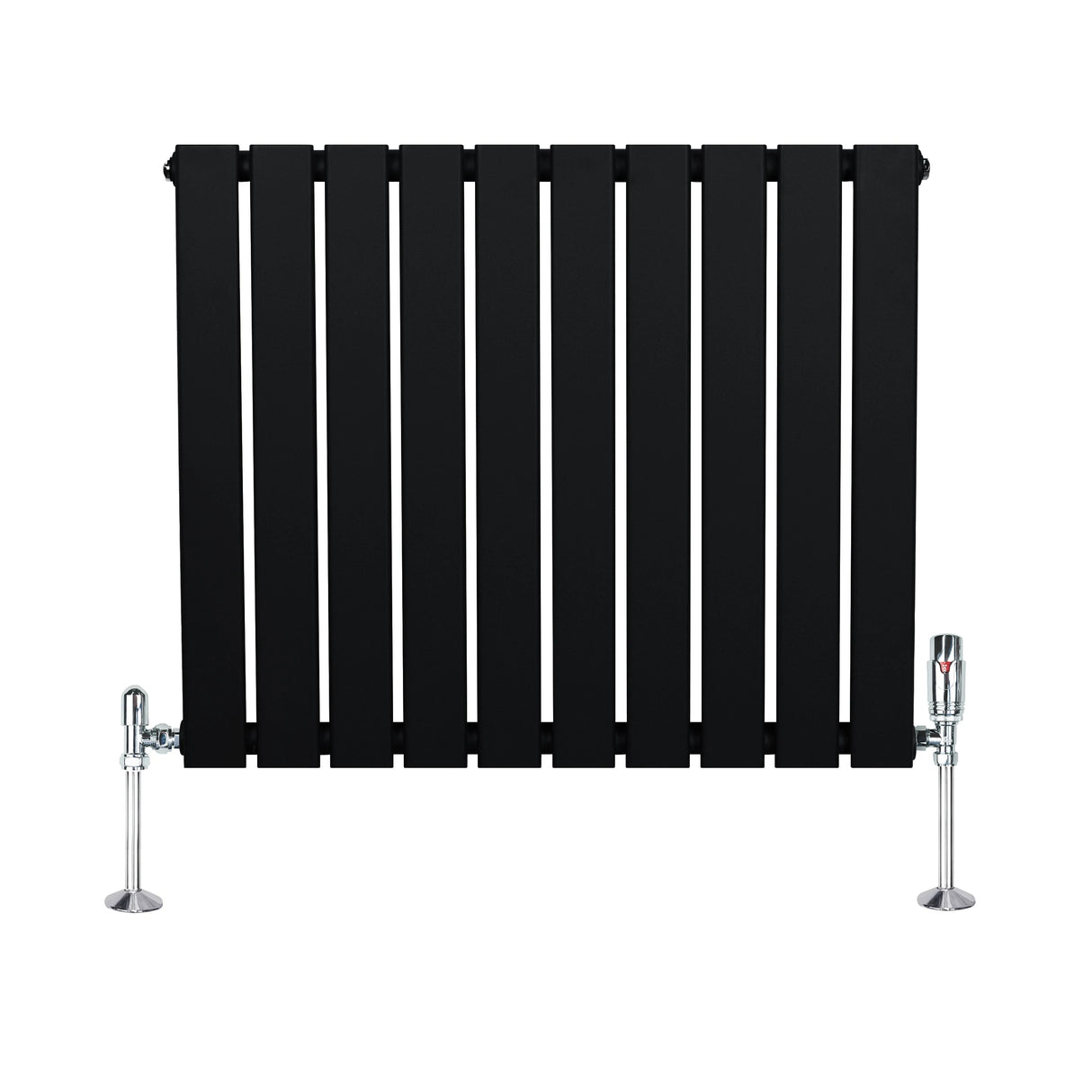 Flat Single Column Radiator & Valves  600mm x 700mm  Black