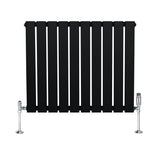 Flat Single Column Radiator & Valves  600mm x 700mm  Black