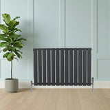 Flat Single Column Radiator & Valves  600mm x 910mm  Anthracite Grey