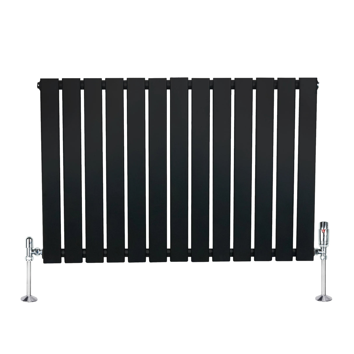 Flat Single Column Radiator & Valves  600mm x 910mm  Black