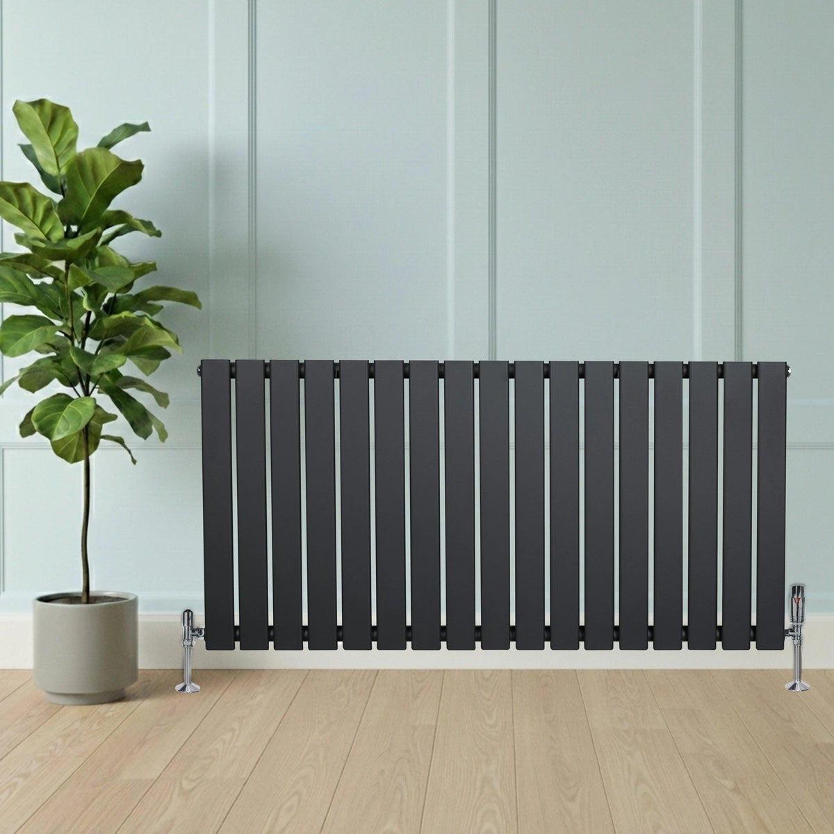 Flat Single Column Radiator & Valves  600mm x 1190mm  Anthracite Grey