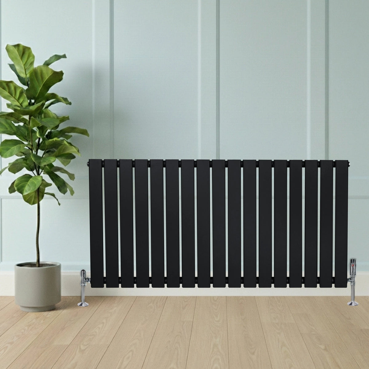Flat Single Column Radiator & Valves  600mm x 1190mm  Black