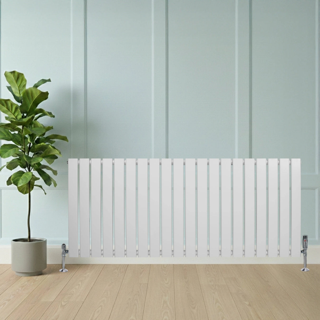 Flat Single Column Radiator & Valves  600mm x 1400mm  White