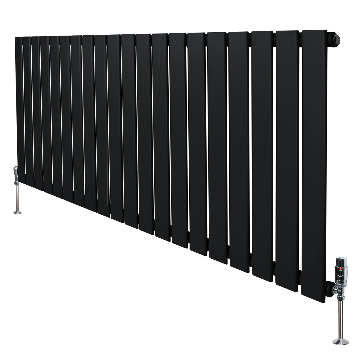 Flat Single Column Radiator & Valves  600mm x 1400mm  Black