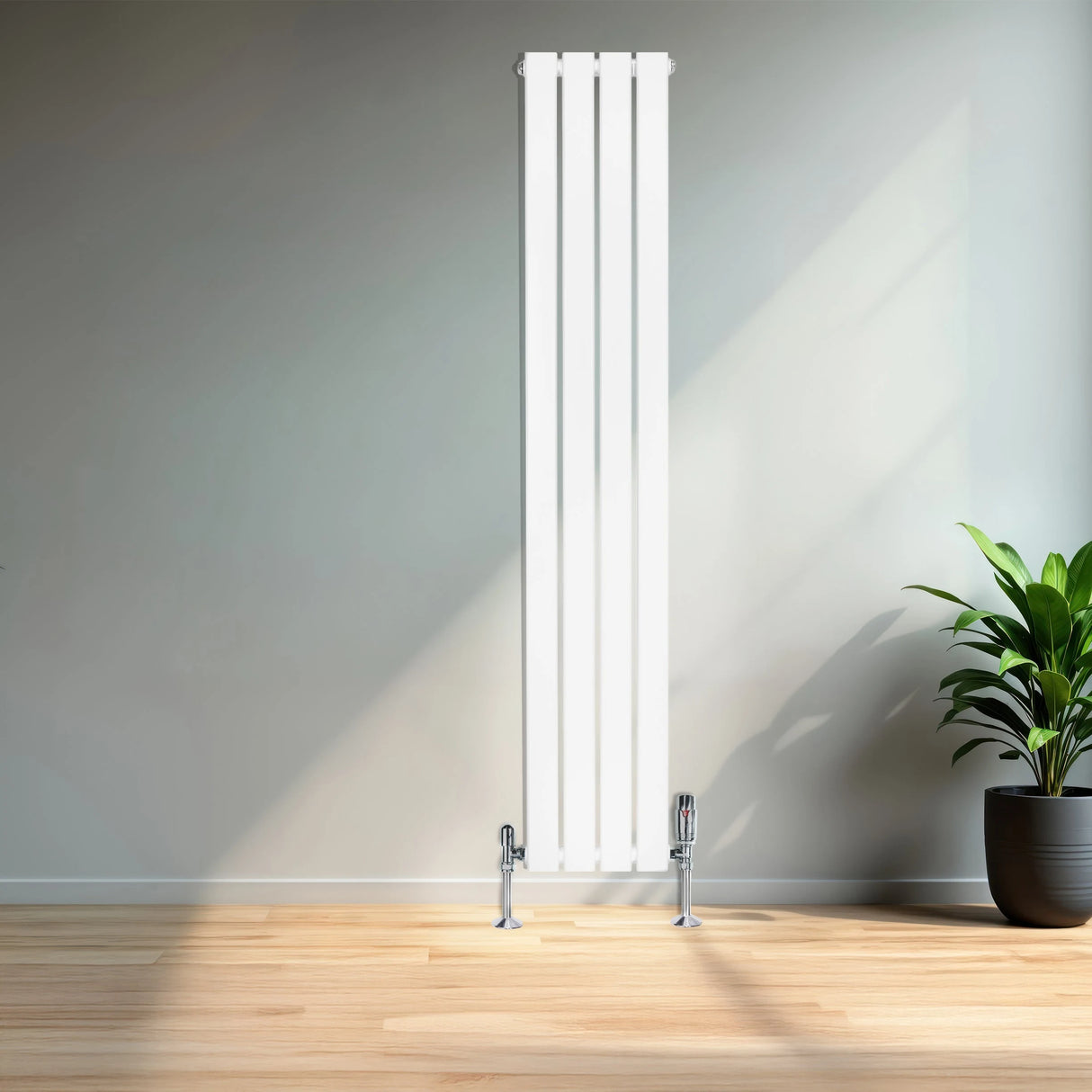 Flat Single Column Radiator & Valves  1600mm x 280mm  White