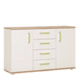 4KIDS Sideboard 2 Doors 4 Drawers in White and Oak with Lemon Handles