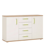 4KIDS Sideboard 2 Doors 4 Drawers in White and Oak with Lemon Handles