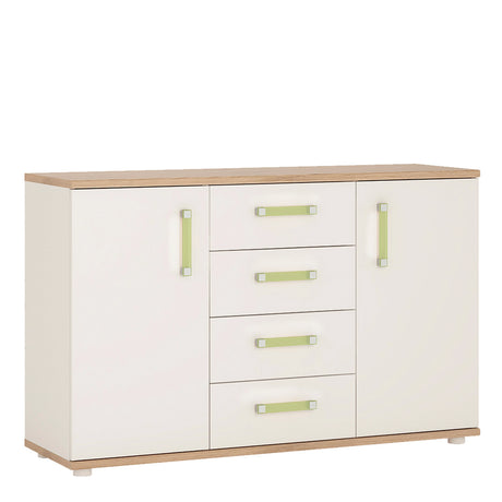 4KIDS Sideboard 2 Doors 4 Drawers in White and Oak with Lemon Handles