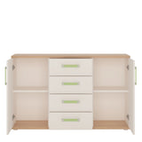 4KIDS Sideboard 2 Doors 4 Drawers in White and Oak with Lemon Handles