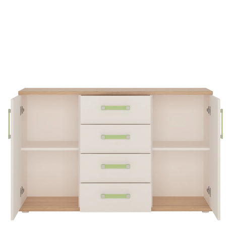 4KIDS Sideboard 2 Doors 4 Drawers in White and Oak with Lemon Handles