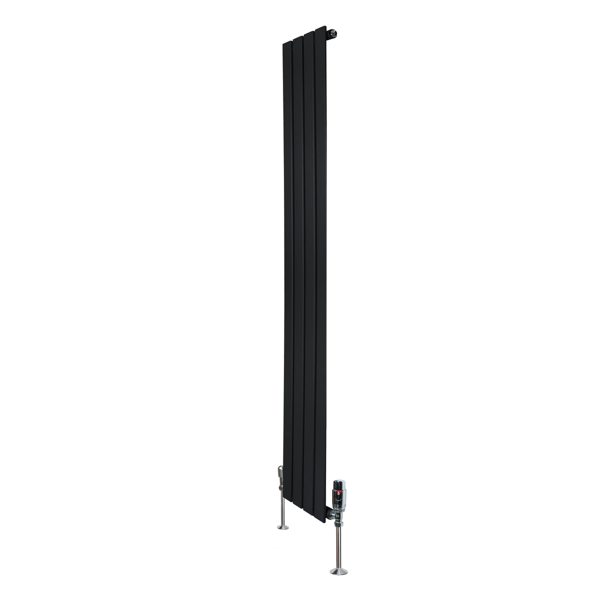 Flat Single Column Radiator & Valves  1600mm x 280mm  Black