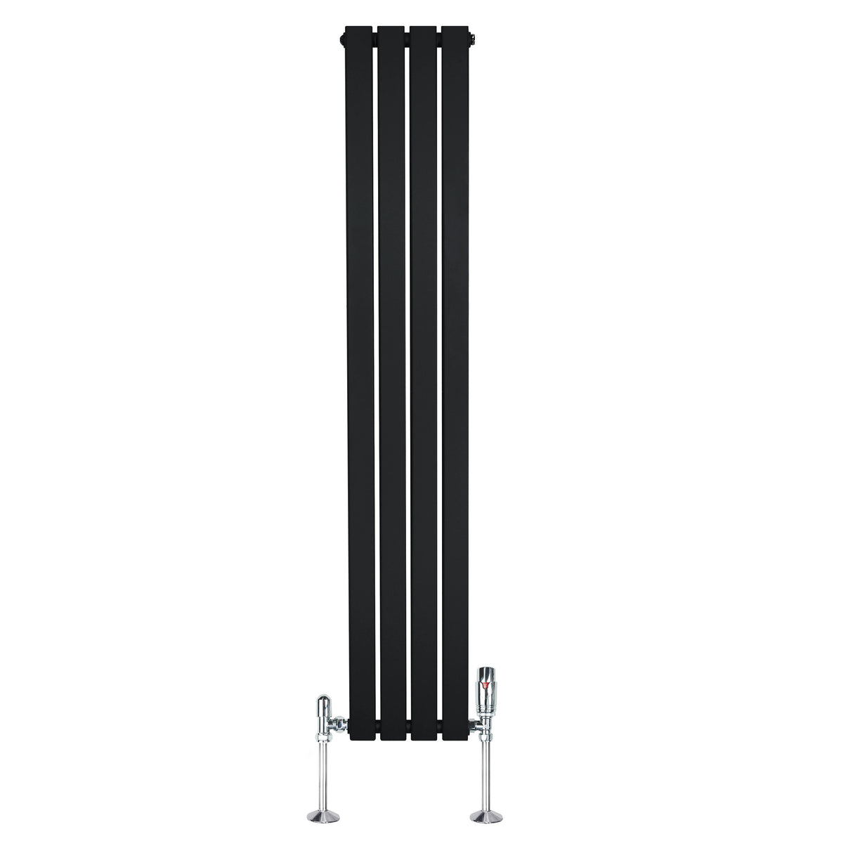 Flat Single Column Radiator & Valves  1600mm x 280mm  Black