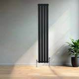 Flat Single Column Radiator & Valves  1600mm x 280mm  Black
