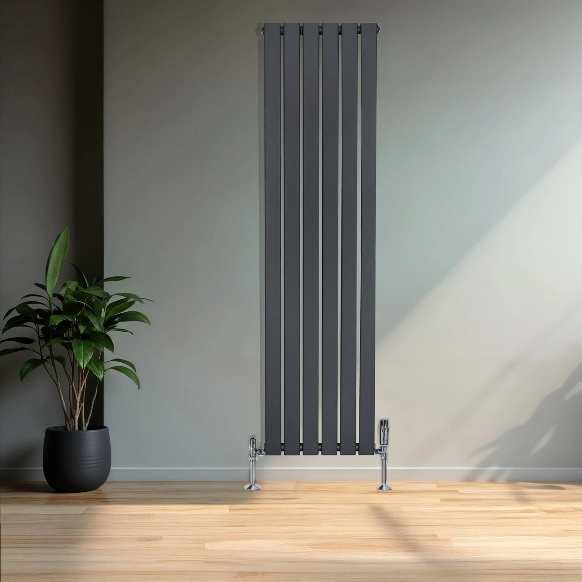 Flat Single Column Radiator & Valves  1600mm x 420mm  Anthracite Grey