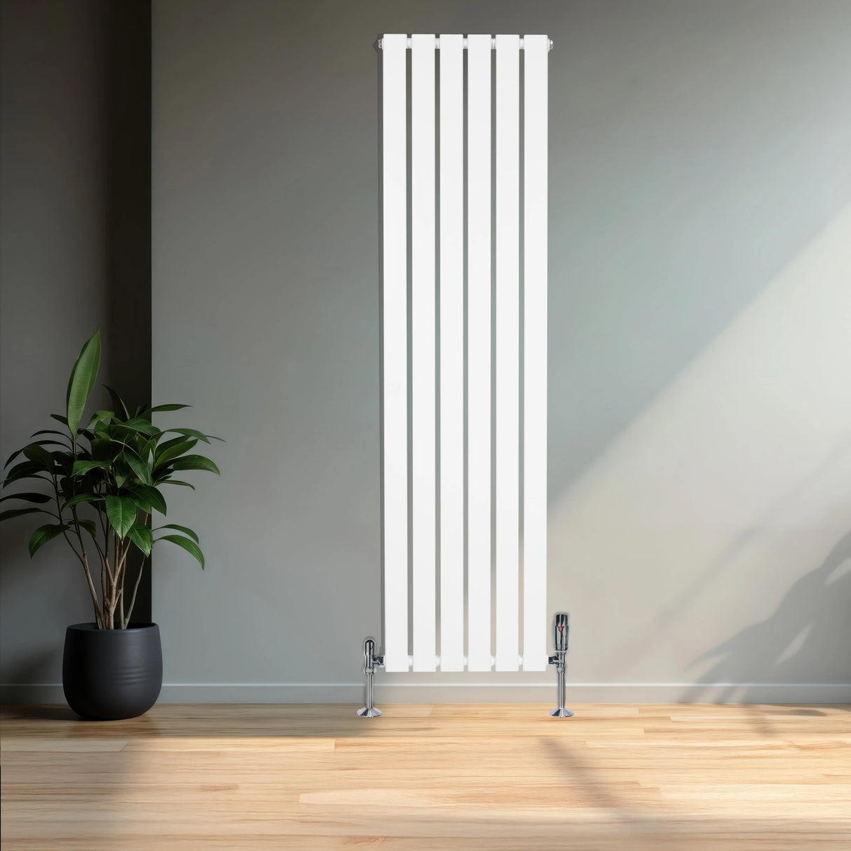 Flat Single Column Radiator & Valves  1600mm x 420mm  White