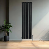 Flat Single Column Radiator & Valves  1600mm x 420mm  Black
