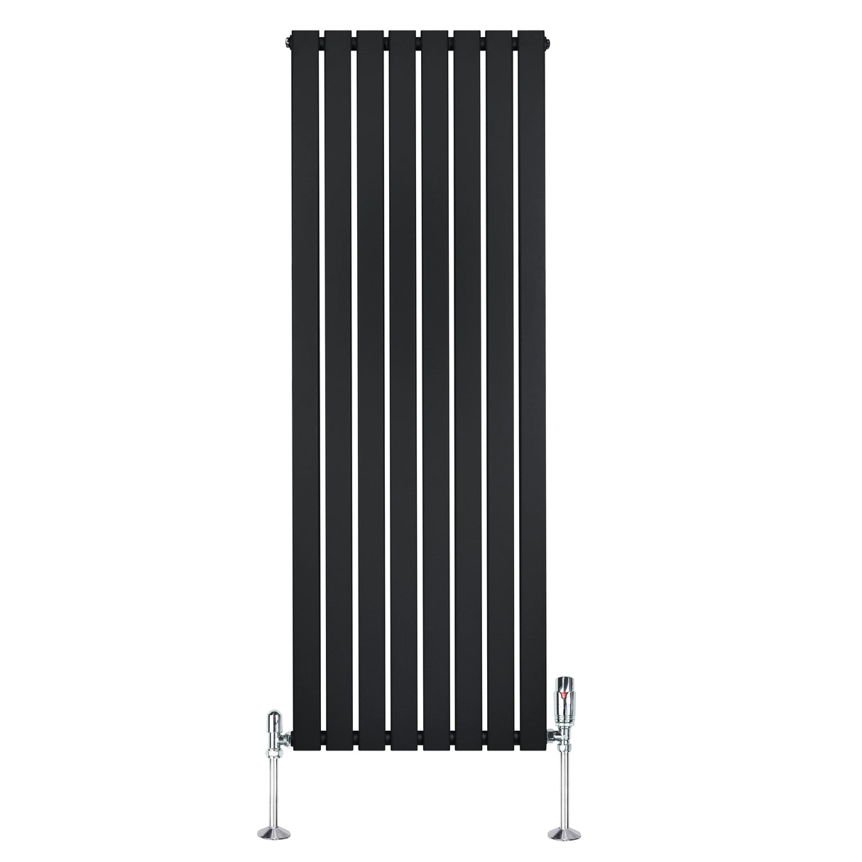Flat Single Column Radiator & Valves  1600mm x 560mm  Black