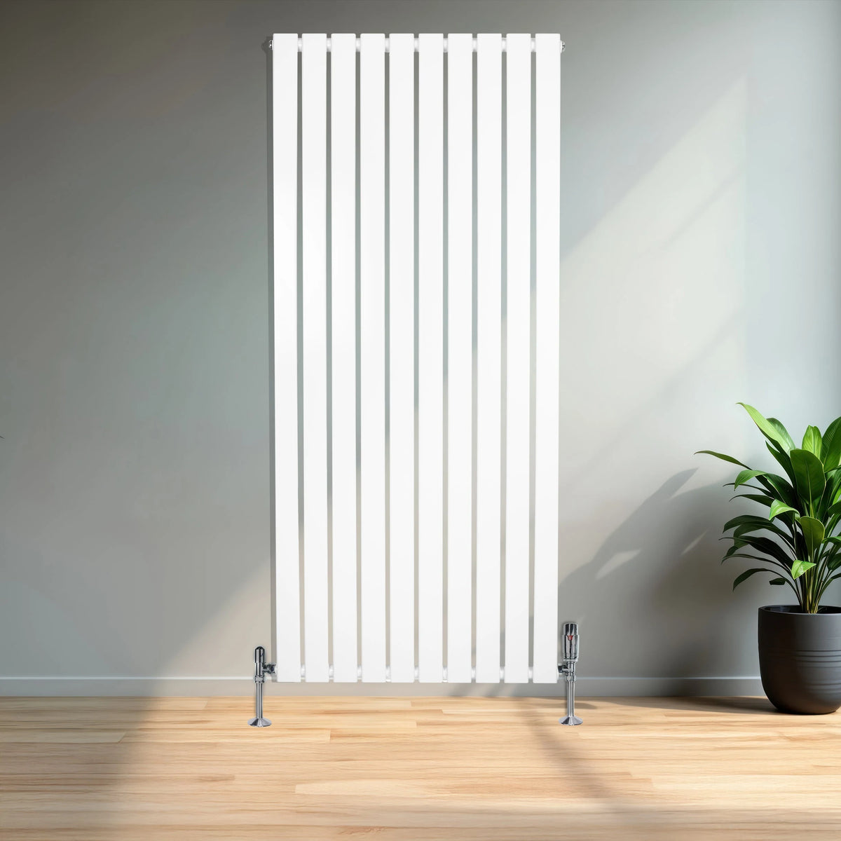 Flat Single Column Radiator  1600mm x 700mm & Valves  White