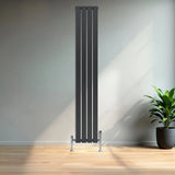 Flat Single Column Radiator & Valves  1800mm x 280mm  Anthracite Grey