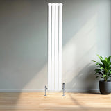Flat Single Column Radiator & Valves  1800mm x 280mm  White