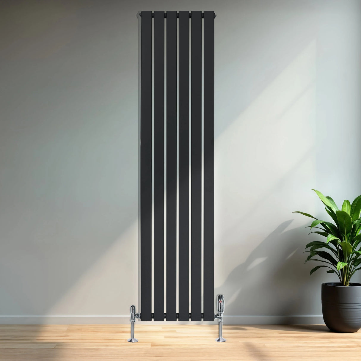 Flat Single Column Radiator & Valves  1800mm x 420mm  Anthracite Grey