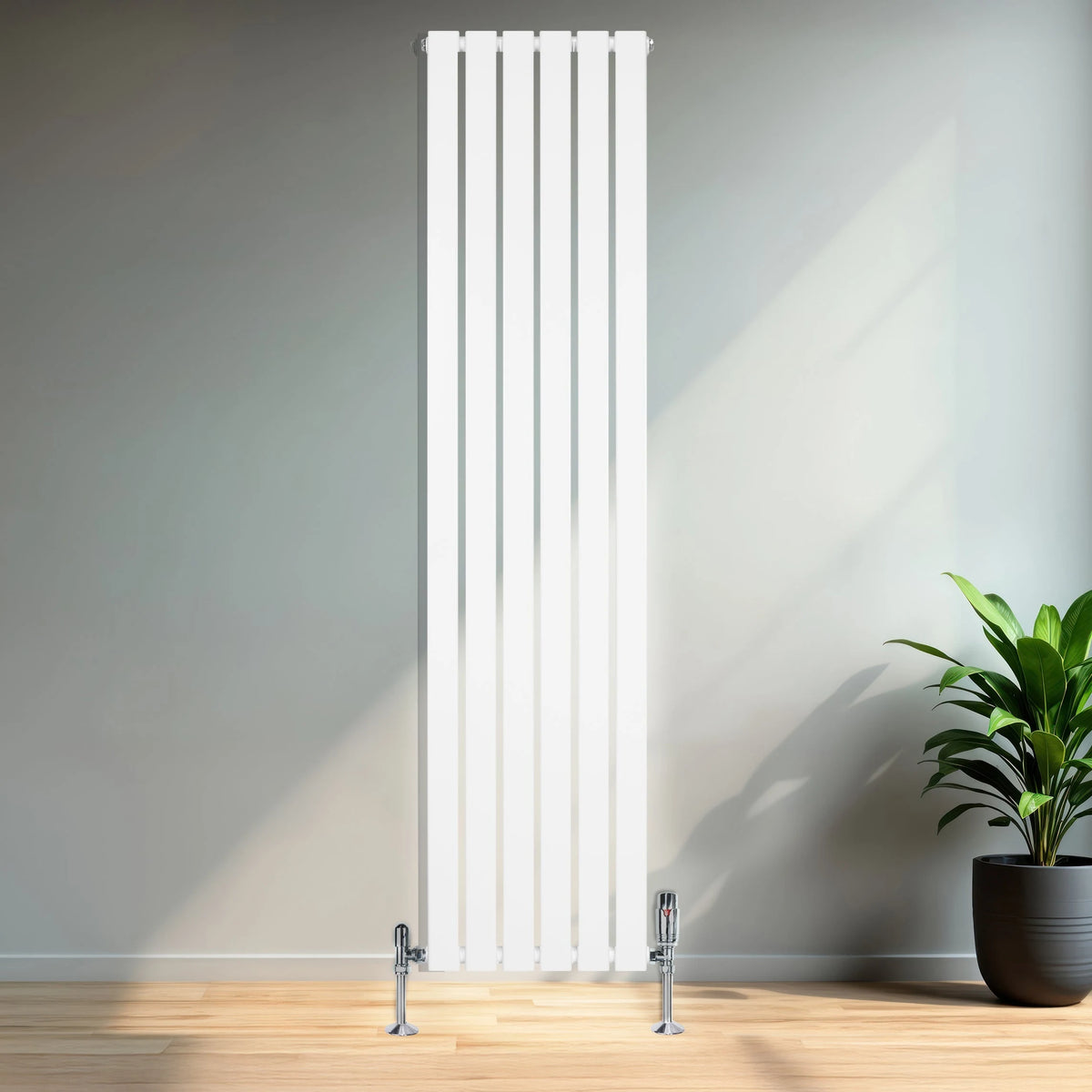 Flat Single Column Radiator & Valves  1800mm x 420mm  White