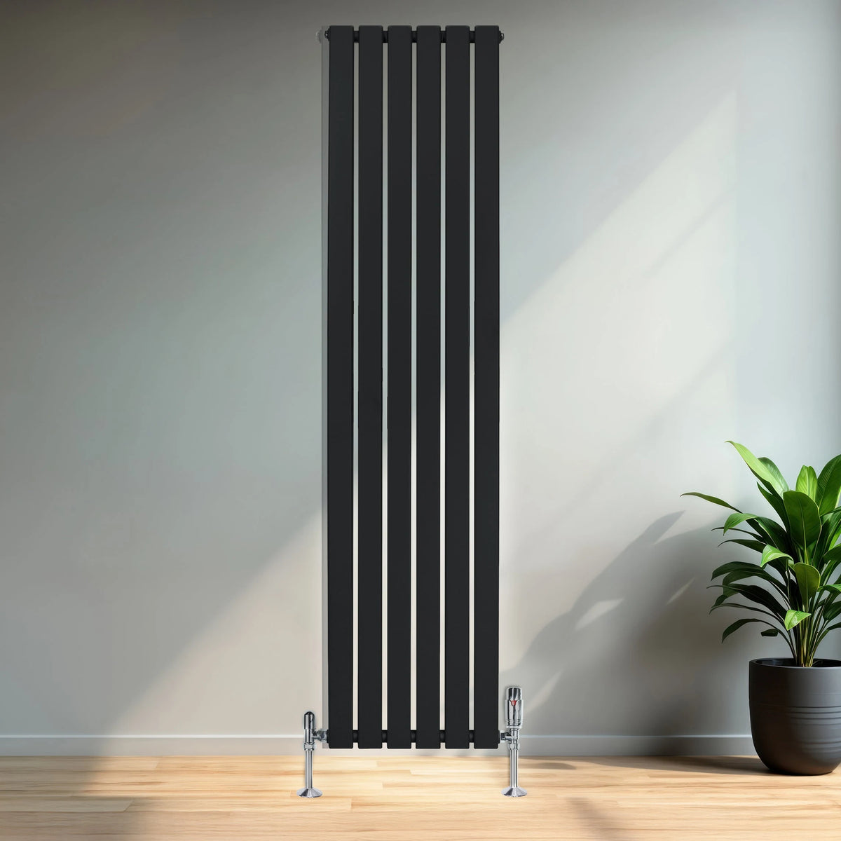 Flat Single Column Radiator & Valves  1800mm x 420mm  Black