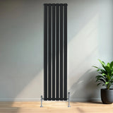 Flat Single Column Radiator & Valves  1800mm x 420mm  Black