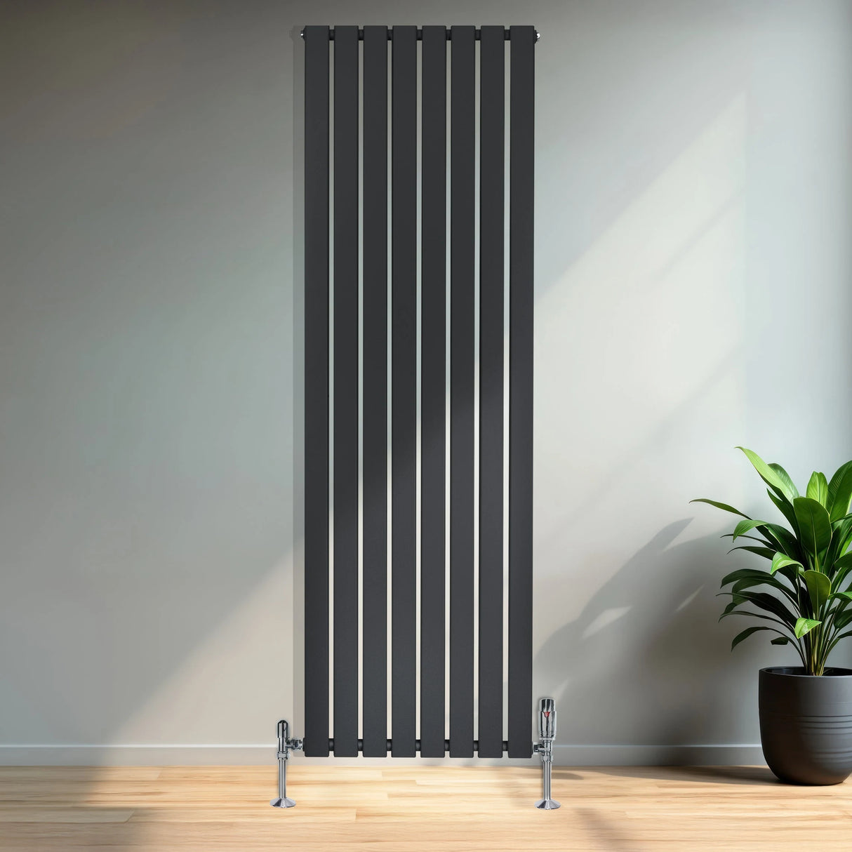 Flat Single Column Radiator & Valves  1800mm x 560mm  Black