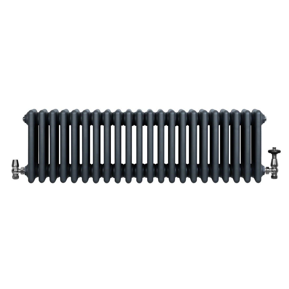 Traditional 4 Column Radiator & Valves - 300 x 1010mm - Anthracite Grey