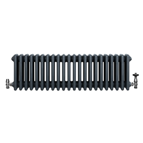 Traditional 4 Column Radiator & Valves - 300 x 1010mm - Anthracite Grey