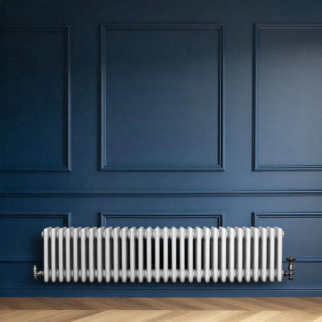Traditional 4 Column Radiator & Valves - 300 x 1370mm - White