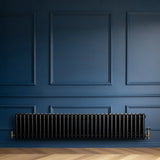 Traditional 4 Column Radiator & Valves - 300 x 1505mm - Black