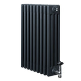 Traditional 4 Column Radiator & Valves - 600 x 425mm - Anthracite Grey