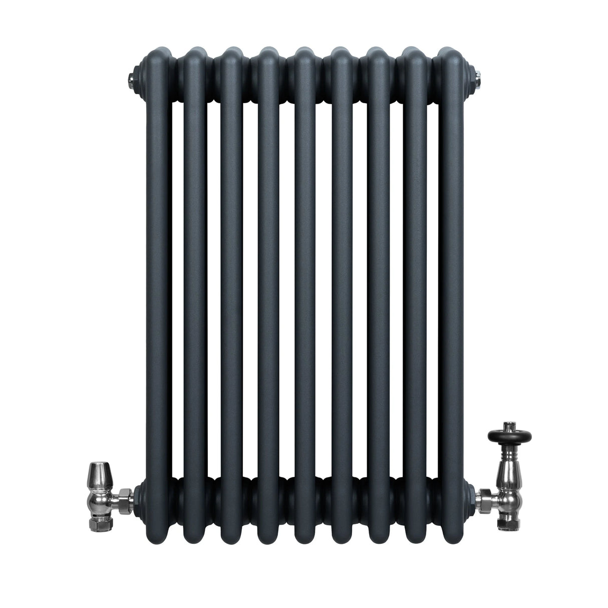Traditional 4 Column Radiator & Valves - 600 x 425mm - Anthracite Grey