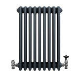 Traditional 4 Column Radiator & Valves - 600 x 425mm - Anthracite Grey