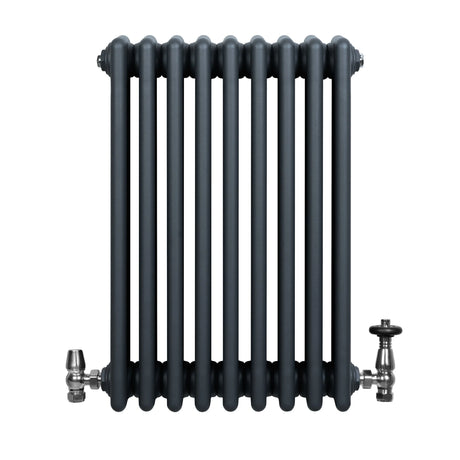 Traditional 4 Column Radiator & Valves - 600 x 425mm - Anthracite Grey