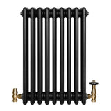 Traditional 4 Column Radiator & Valves - 600 x 425mm - Black