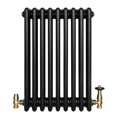 Traditional 4 Column Radiator & Valves - 600 x 425mm - Black