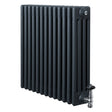 Traditional 4 Column Radiator & Valves - 600 x 605mm - Anthracite Grey