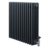 Traditional 4 Column Radiator & Valves - 600 x 605mm - Anthracite Grey