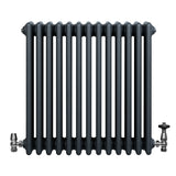 Traditional 4 Column Radiator & Valves - 600 x 605mm - Anthracite Grey