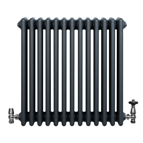 Traditional 4 Column Radiator & Valves - 600 x 605mm - Anthracite Grey