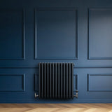 Traditional 4 Column Radiator & Valves - 600 x 605mm - Anthracite Grey