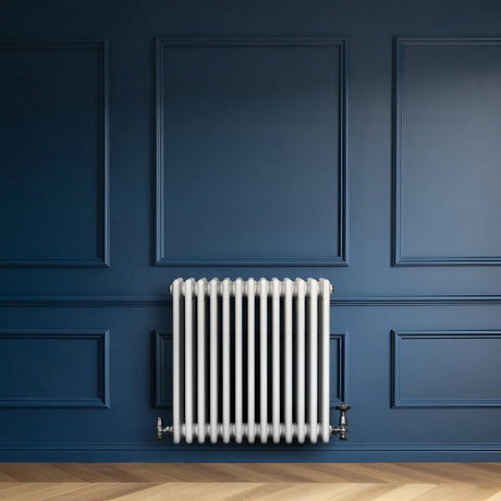 Traditional 4 Column Radiator & Valves - 600 x 605mm - White