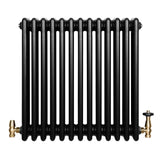 Traditional 4 Column Radiator & Valves - 600 x 605mm - Black