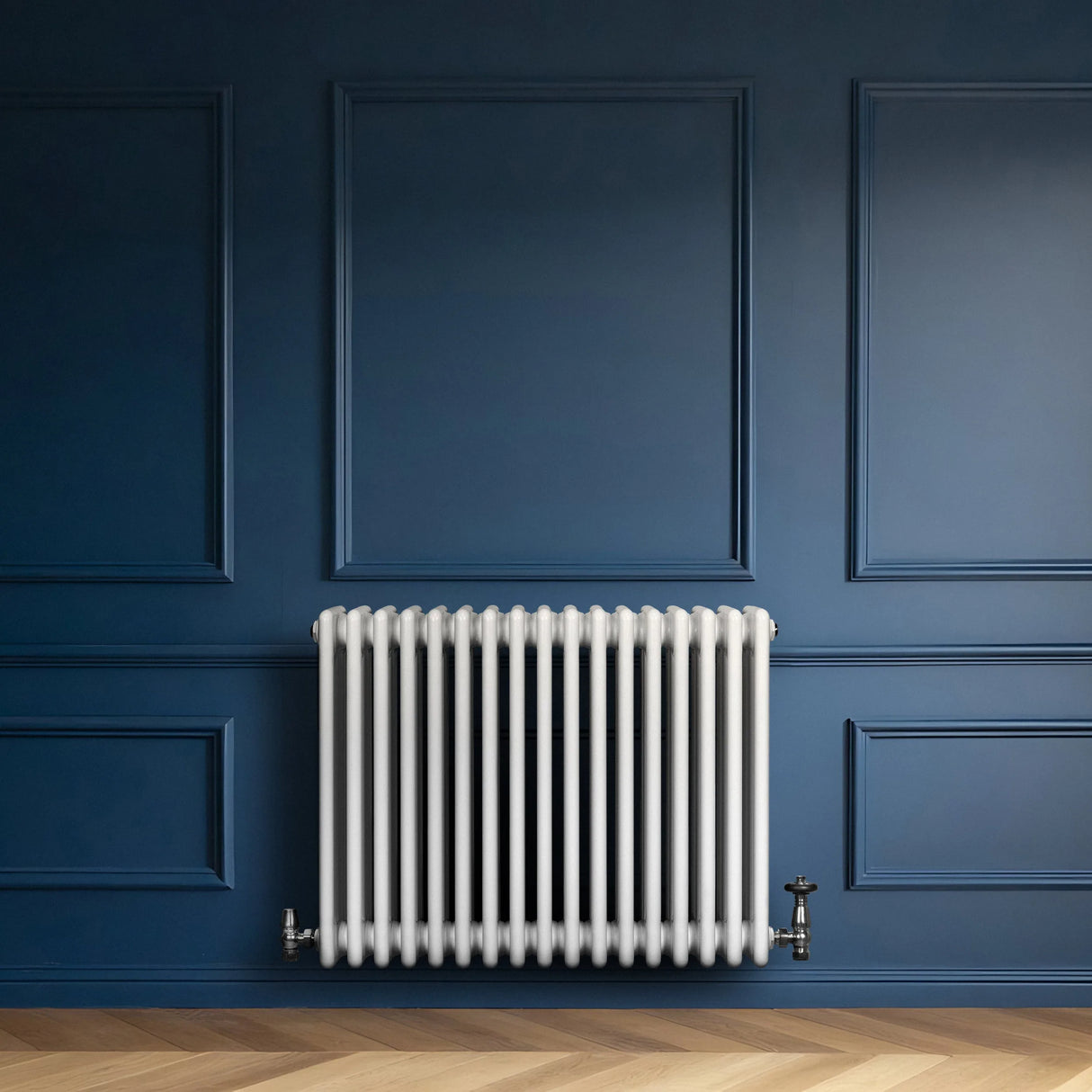 Traditional 4 Column Radiator & Valves - 600 x 785mm - White